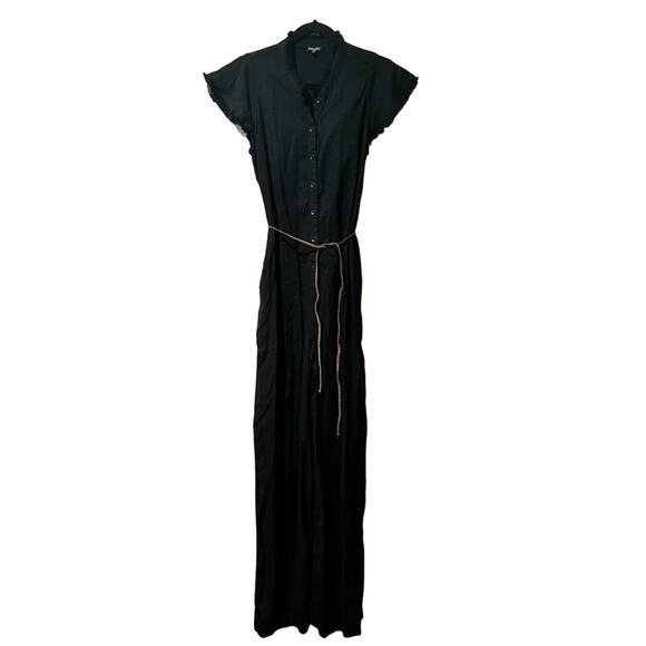 Splendid Jumpsuit Black Ruffle Fringe Button Pocket Belt Wide Leg Small - Picture 1 of 7